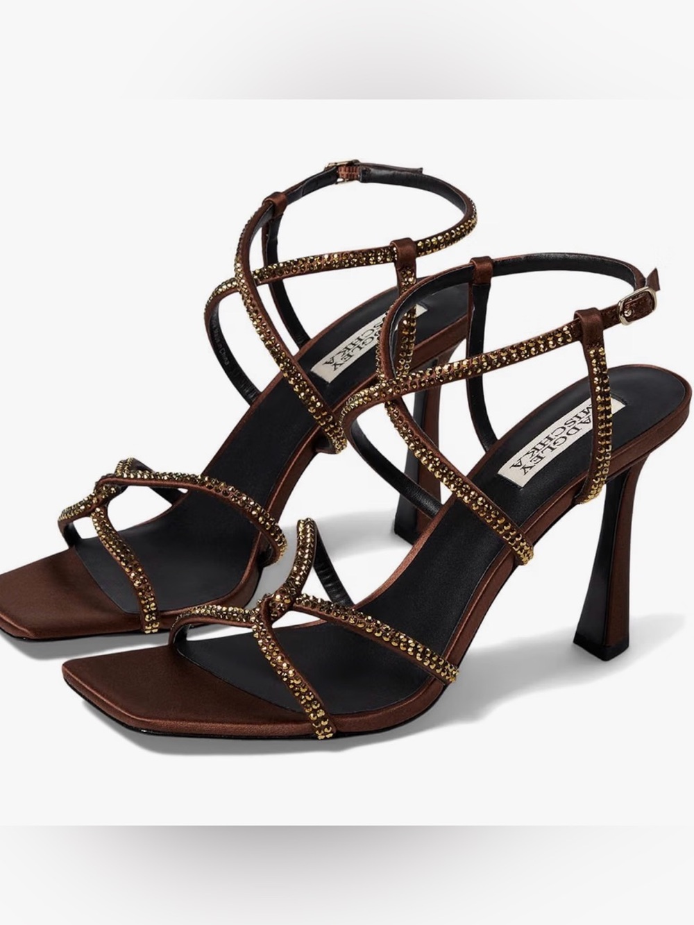 Badgley Mischka Brown Strappy Crystal-Embellished High Heels